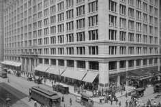 an old black and white photo of a large building