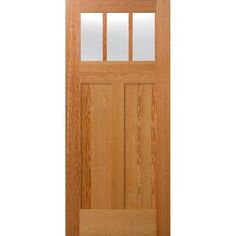 a wooden door with glass panels on the top and bottom panel, in light wood