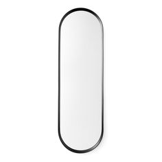 an oval mirror is shown against a white background with black trimmings on the edges