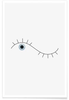 an eye with long eyelashes is shown in this minimalistic poster, which shows the shape and