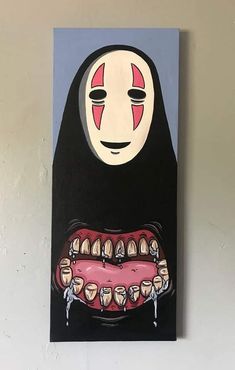 a painting of a person with braces on it's teeth and mouth in front of a white wall