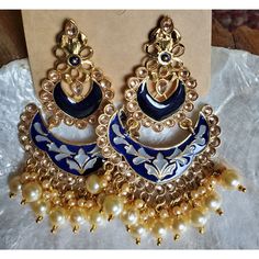 Beutiful Long Indian Style Earrings Beutiful Meenakari Kundan And Pearl Work Heavy Design But Light Weight Suitable For Any Dress And Occasions 3 Inches Long Have So Many Other Colors Pls Check My Listings For More Color Options Traditional Blue Earrings With Intricate Design, Elegant Blue Meenakari Jewelry, Blue Festive Jhumkas Drop Earrings, Blue Jhumkas Drop Earrings For Festive Occasions, Elegant Blue Chandelier Earrings With Latkans, Elegant Blue Peacock Design Jewelry, Bohemian Blue Danglers For Wedding, Blue Bohemian Danglers For Wedding, Blue Chandbali Jewelry With Meenakari