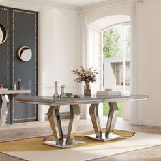 a dining room table with an artistic design