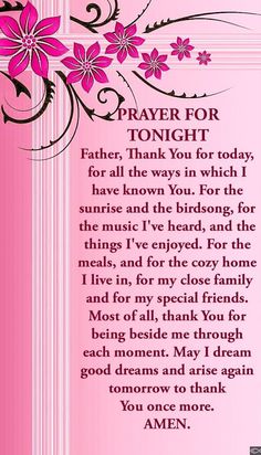 a pink background with flowers and the words prayer for tonight