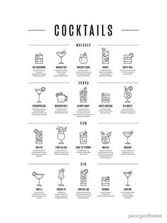 the cocktail menu is shown in black and white