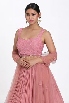 Onion pink lehenga with cutdana, beads and resham hand embroidery. Comes with a padded blouse and a dupatta. - Aza Fashions Onion Pink Lehenga, Onion Pink, Blouse Lehenga, Square Neck Blouse, Padded Blouse, Pink Lehenga, Pink Silk, Embroidered Blouse, Set For Women