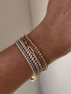 Diana Tennis Bracelet 3.20ctw Yellow Gold - Kinn Yellow Gold Tennis Bracelet, Tennis Bracelet Aesthetic, Diamond Tennis Bracelet Stack, Diamond Bracelet Stack, Tennis Bracelet Stack, Gold Bracelet Stack, Gold Bracelets Stacked, Chris Evert, Bracelet Stacks