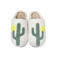 Soft and Cozy Lounge Green Cactus Slippers — Zee Perfect Gift® Green Comfortable Slippers With Textured Footbed, Casual White Slippers For Home, White Casual Slippers, Casual White Home Slippers, Casual Indoor Slippers With Soft Sole, Comfortable Green Indoor Slippers, Comfortable Casual Slippers For Home, Casual White Slippers For Relaxation, Green Casual Indoor Slippers