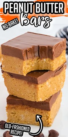 three peanut butter bars stacked on top of each other