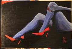 a painting of a woman's legs with red high heels