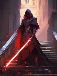 darth vader standing on the steps in front of stairs