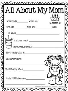 an all about my mom worksheet for kids to learn how to say it