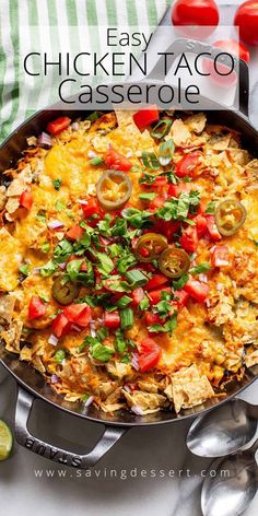 an easy chicken taco casserole in a skillet