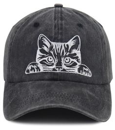 PRICES MAY VARY. High Quality Material: Cat Peeking Hats for Women Men, Soft, Light Weight, Well Ventilated, With Lettering " Cat " Logo on the Front. This Cat Peeking Hat Makes An Ideal Gift. It's a Any Cat Lovers, Cat Mom Gifts, Cat Dad Gifts, Perfect for Women Men. Cat Cap Great for Family, Friends, Halloween Parties. Adjustable Size: Our Cat Lover Gifts Hats Are Adjustable So You Don’t Have To Worry About Sizes. the Hat Is Equipped With a Metal Adjustment Buckle, Allowing for Free Adjustment Of the Hat Circumference Size, Suitable for Women Men. Cat Mom Hat Head Circumference: 22-23 Inches, Brim: 2.8 Inches, Crown: 3.5 Inches. Best Gifts: Cat Dad and Mom Gifts for Men, Women, Cat Lovers, Grandpa, Dad, Mom, Grandma, Aunt, Uncle, Wife, Husband, Son, Daughter, Grandson, Granddaughter, Fri Cheap Casual Hats With Cat Design, Black Hat With Cat Ears And Cat Design, Black Cat Ears Hat With Cat Design, Trendy Cat Design Hat One Size, Casual Cap With Cat Design, Gifts For Cats, Cat Peeking, Men Halloween, Mom Hat