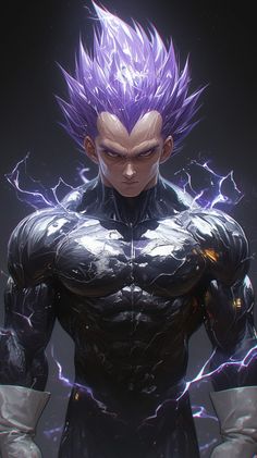 an animated character with purple hair and lightning