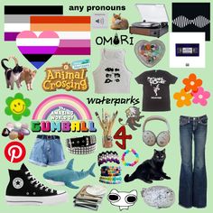 there are many items that can be found in this collage, including shoes and other things