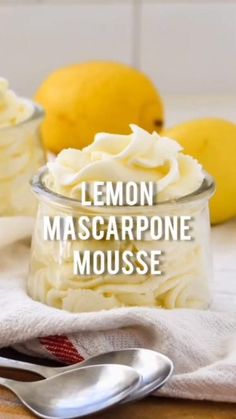 lemon mascarpone mousse in glass jars with spoons on the side