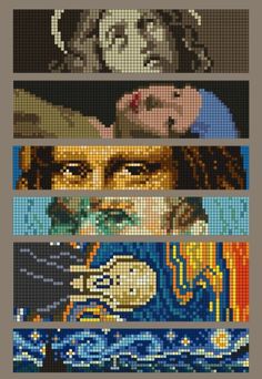 the four faces of jesus and mary in different colors are depicted on this cross stitch pattern