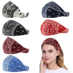 PRICES MAY VARY. UNIQUE DESIGN: Soft Stretchable Bandana Print Headband with elastic fashoin Paisley Design Size: approx 19.5 inches Girth. weight 20g/ piece. It have the elastic rubber back of band which can be adjusted. Package includes 6 pieces Different colors.Headbands is 100% handmade products. Comfortable, breathable, permeability strong, at any time, wear its movement, is not easy to slide, not tight, a worth having a headscarf IDEAL for Life Style -Sport- Prom - Party - Dancer - Club-Yo Floral Prints Fashion, Ladies Head Scarf, Bow Fashion, Sport Hair, Paisley Bandana, Bandana Headband, Headband For Women, Yoga Headband, Turban Headwrap