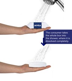 two hands holding a faucet with water coming out of it and the words nivea above them