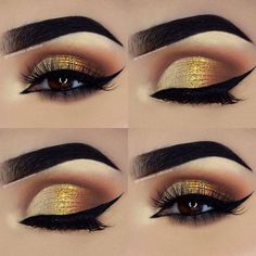 Minimal Eyeliner, Makeup Combinations, Subtle Eyeliner, Gold Make Up, Eye Makeup For Hooded Eyes, Gold Eye Makeup Tutorial, Eye Aesthetic, Aesthetic Eye