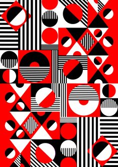 an abstract design with black and red shapes