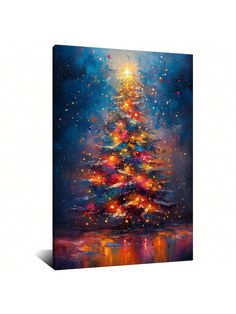 a painting of a brightly lit christmas tree