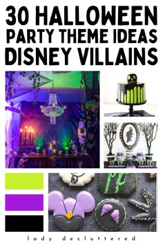 30 Halloween Party Theme Ideas: Disney Villains Disney Villain Halloween Decorations, Disney Villains Halloween Decor, Villian Decorations, Disney Villain Themed Party, Villains Theme Party