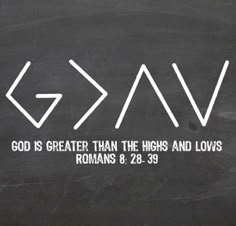 a chalkboard with the words god is greater than the highs and lows romans 8 - 29