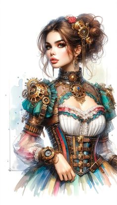 a drawing of a woman in steampunk clothing