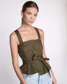 Marty Vest Top in Forest | MARISSA WEBB Canvas Vest, Marissa Webb, Shank Button, Asymmetrical Hem, Vest Top, Dressed Down, Layering Pieces, Asymmetric Hem, Overall Shorts