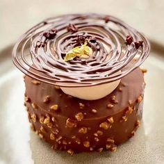 there is a chocolate cake with nuts on top