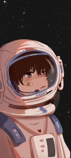 an anime character in a space suit looking at the stars