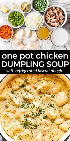 one pot chicken dumpling soup with refrigerated biscuit dough is an easy dinner recipe