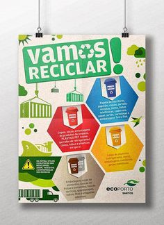 a poster on the wall that says vams reciclear with different colors and shapes