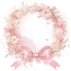 a pink bow and flowers on a white background