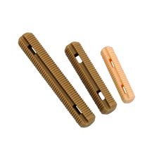 two small wooden clips are shown on a white background, one is brown and the other is beige