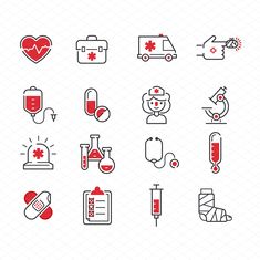 medical and health line icon set