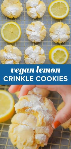 lemon crinkle cookies on a cooling rack