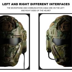 the helmet is designed to look like a soldier's face, and has two different angles