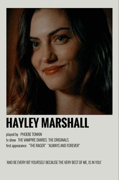 the poster for hayley marshall's upcoming show, which features an image of a woman with long hair