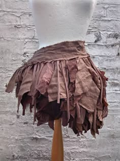 Shades of brown upcycled bustle skirt. A lot of hand dyed cotton, linen,  jersey  and embroidered fabric. Adjustable waist with a linen stripe. Messy and romantic:)             One of a kind. Ready to go. Size Small/Medium Across 29.5(75cm) + stripes Length max  19(48cm)  Are you looking for a different size or colours?                                                                                   I will be more than happy to design something just for you. :) Brown Pixie, Fairy Gown, Week Outfits, Pixie Skirt, Bustle Skirt, Fashion Week Outfit, Fairy Skirt, Fairy Clothes, Diy Fairy