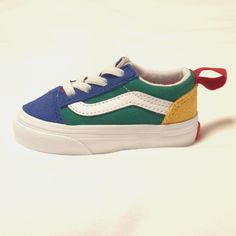 This Is A Pair Of New Unworn Vans Toddler Shoes In A Size 4. They Are Multicolored With Blue, Green, Yellow, And Red With White Accents And Laces. These Stretch To Put On Your Baby's Foot - No Velcro. In New Condition From A Smoke-Free Pet-Free Home! Vans Rainbow, Vans Toddler, Skater Shoes, Toddler Sneakers, White Accents, Toddler Shoes, Green Yellow, Put On