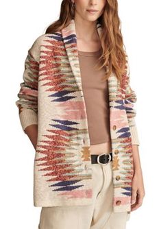 Spice up your style with Lucky Brand's Southwestern cardigan. | Lucky Brand Women's Southwestern Cardigan, X-Large Trending Clothing Styles, Southwest Print, Southwestern Print, Button Front Cardigan, Cozy Cardigan, Trending Styles, New Clothes, Style And Grace, Clothing Styles