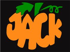 the word jack written in orange and green on a black background with leaves around it