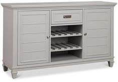 the sideboard has two drawers and one shelf with shelves on both sides, as well as an open door