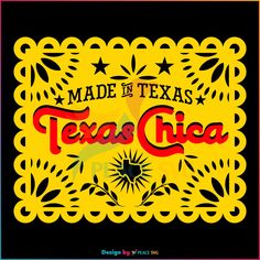 the logo for made in texas, which is yellow and black with stars on it