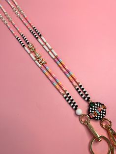 Black and White Colorful Teacher Lanyard, Teacher Gift, Badge Necklace, Fun Lanyard, Seed Bead Lanyard, Beaded Lanyard - Etsy Cheap Everyday Beaded Lanyards, Cheap Pink Beaded Lanyards, Seed Bead Lanyard, Badge Necklace, Teacher Craft, Work Badge