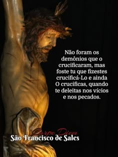 a statue of jesus holding the cross with spanish text above it that reads, no form os demonse que demonios que constironi