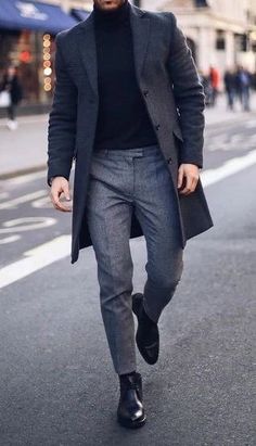 Winter Overcoat Men Outfit, Men’s Overcoat Outfit, Mens Black Overcoat Outfit, Dark Grey Overcoat Men Outfit, Charcoal Overcoat Men, Men's Overcoat, Male Wardrobe, Winter Outfits For Men, Long Coat Men